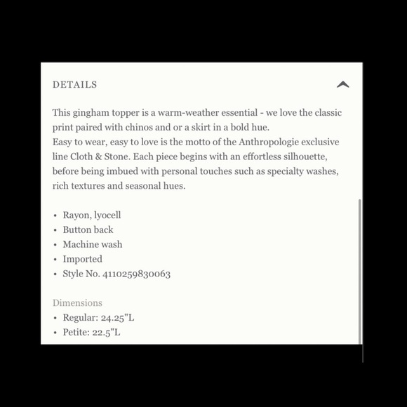 Anthropologie Cloth & Stone Tank. Retail- $88 - Picture 5 of 6